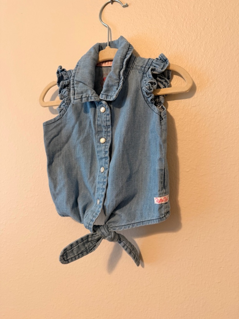 Ruffle Butts Light Blue Denim Tie-Front Button Down Shirt 6-12M
